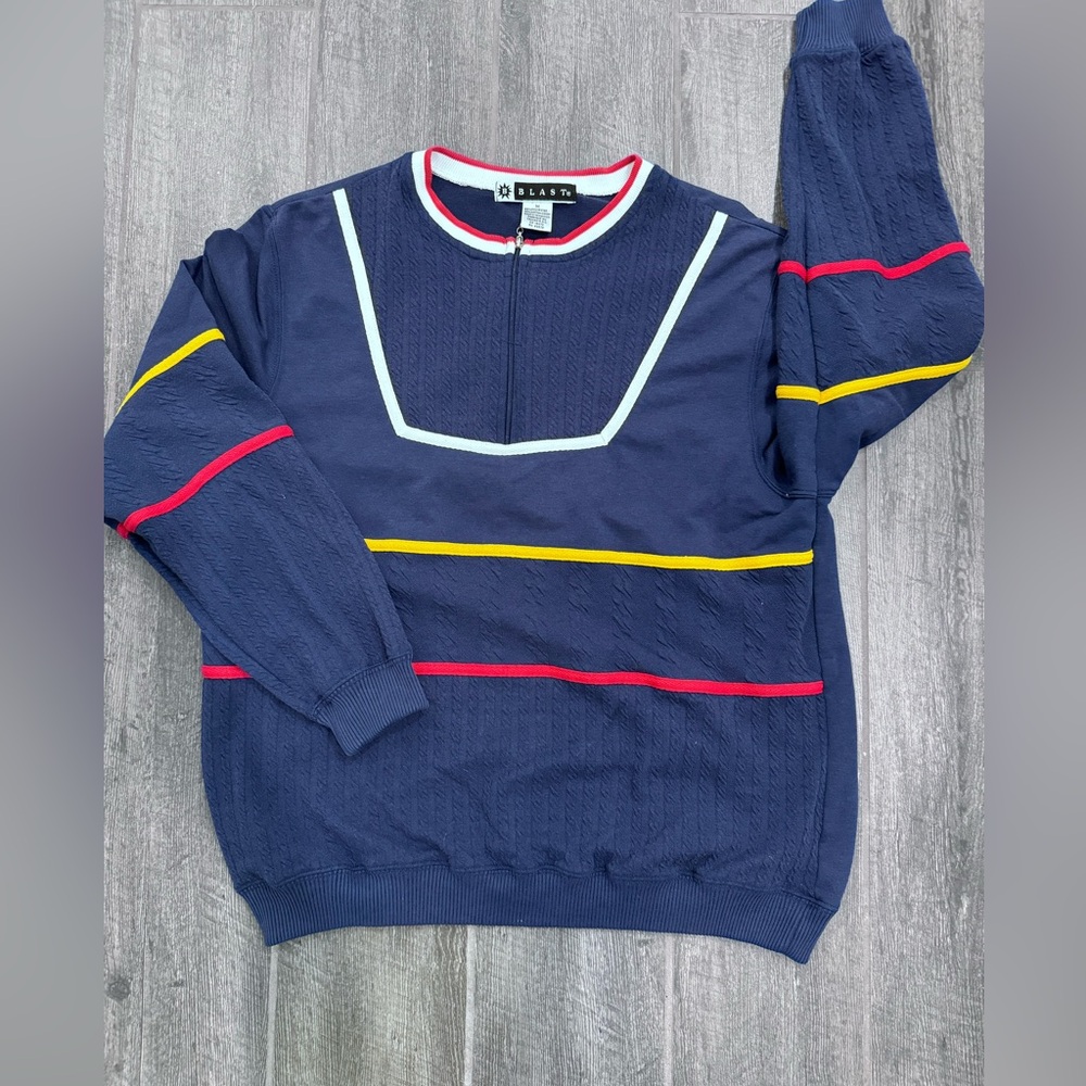 Vintage Blast‎ Multi Colored 1/4 Zip Up Collared Pullover Sweater Adult M Retro